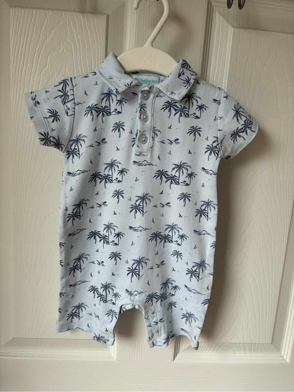 Feather Baby Light Blue Palm-Print Baby One-Piece